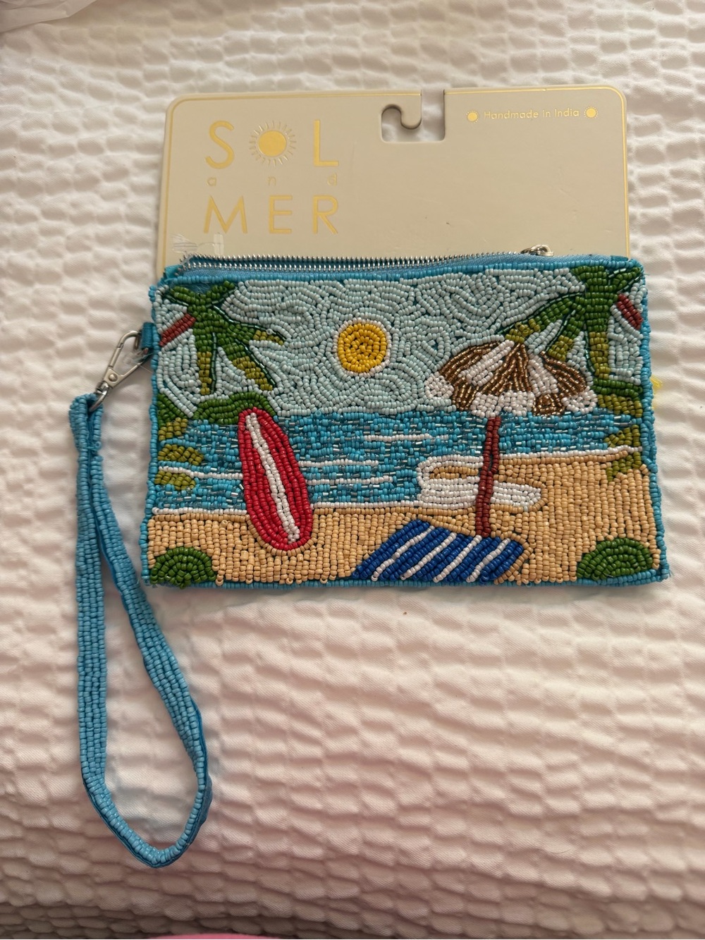 Beaded Beach Wristlet Pouch - Turquoise, Sand, Red